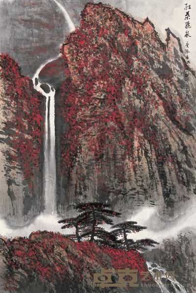 魏紫熙 2000年作 红叶飞泉 镜心 68×46cm